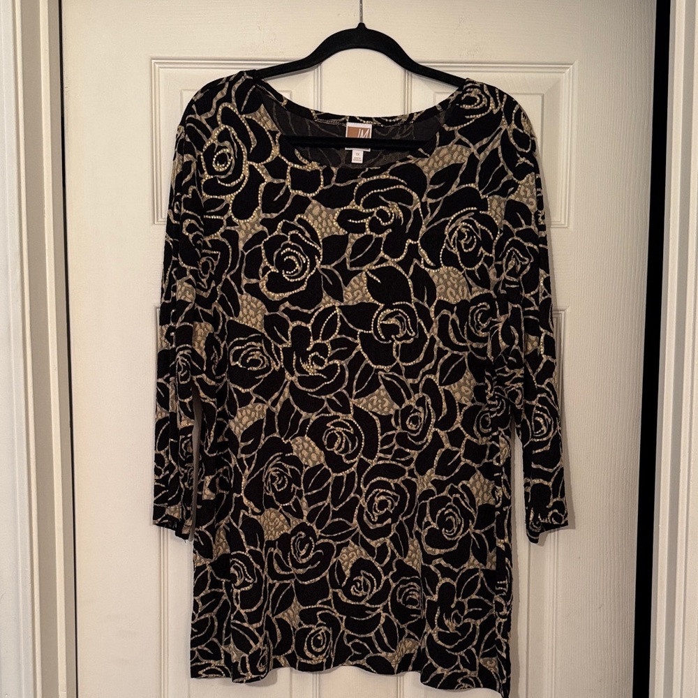 Black and Gold Floral Long Sleeve Women's Top